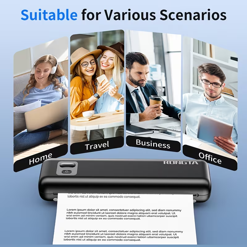 Wireless A4 Thermal Printer - Portable, Inkless, Compatible with Phone, Android