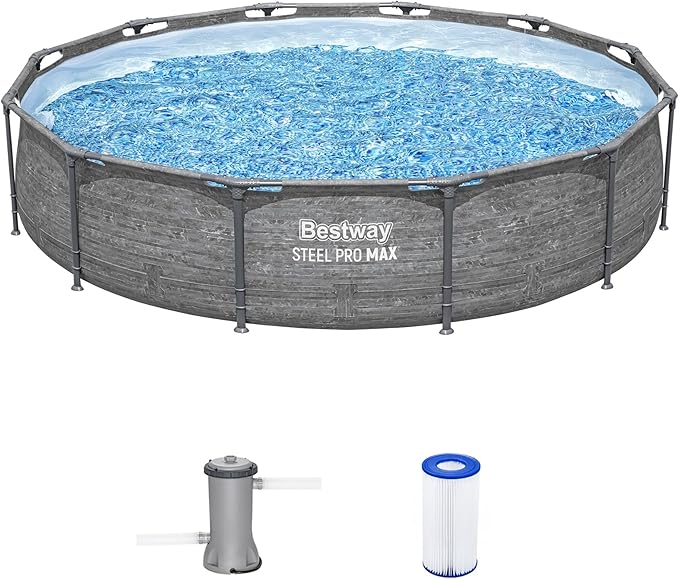 Father's Day Gift – Round Metal Frame Outdoor Pool Set (Includes Filter Pump and Type I Filter Cartridge)