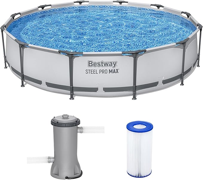 Father's Day Gift – Round Metal Frame Outdoor Pool Set (Includes Filter Pump and Type I Filter Cartridge)