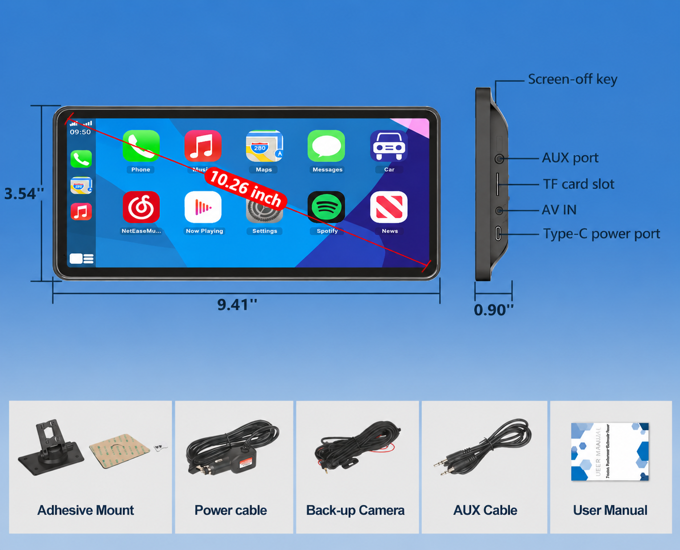 PASLDA 10.26" Smart Wireless CarPlay Screen with 4K Dash Cam | 3-in-1 Portable Car Stereo with IPS Touchscreen & Backup Camera