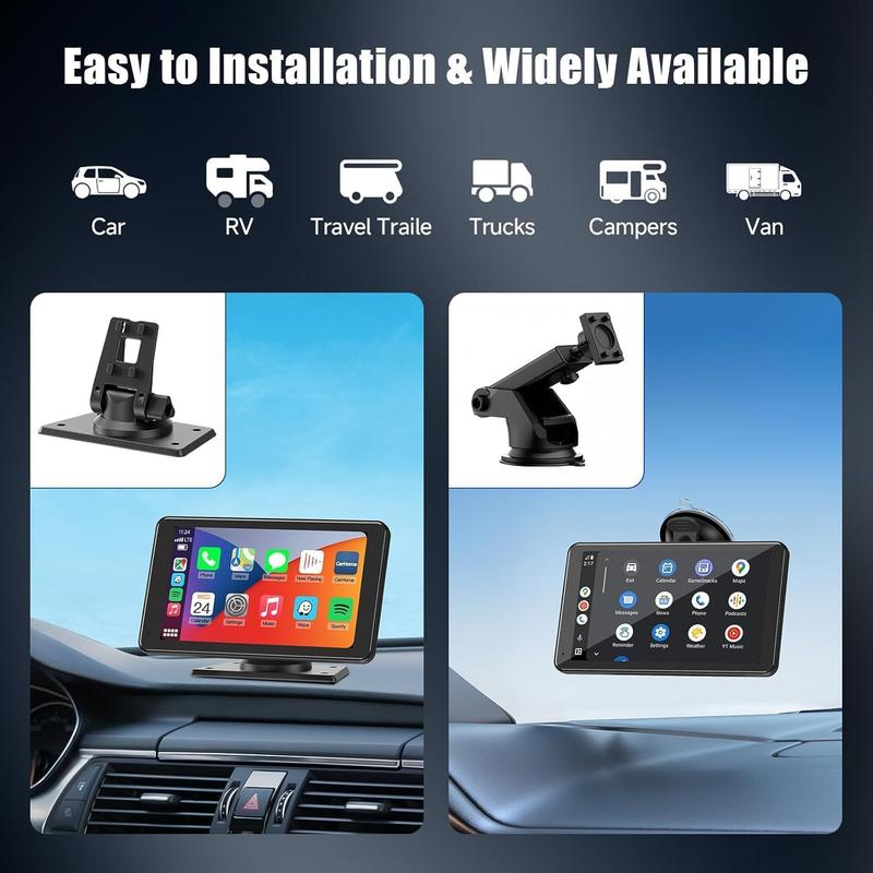 PASLDA 7" Portable Wireless Carplay Screen for Car | Plug & Play Android Auto Car Stereo with Waterproof Backup Camera