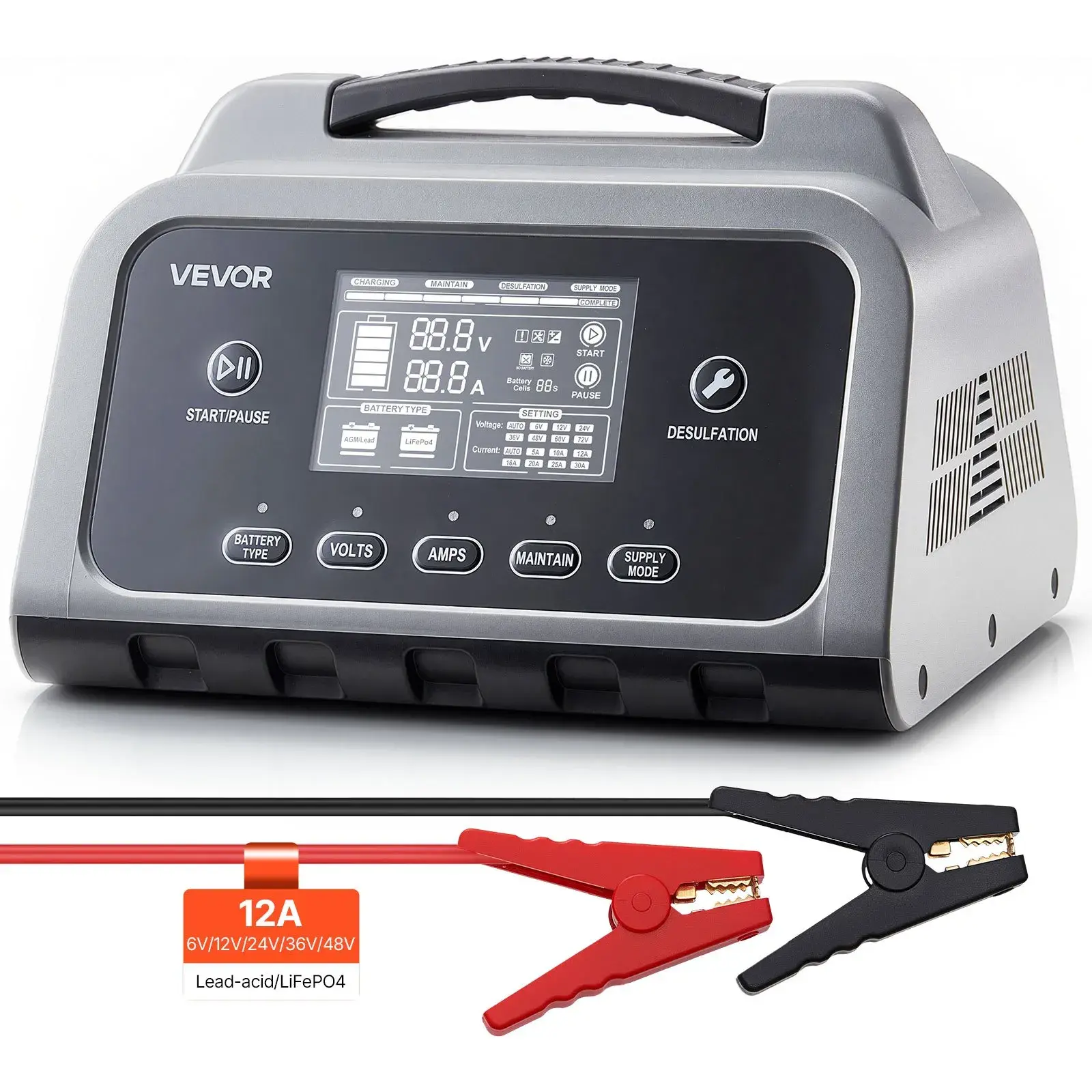 【BIG SALE】Smart Battery Charger, Summervibes, Various specifications, Lithium LiFePO4 Lead-Acid (AGM / Gel / SLA) Car Battery Charger with LCD Display, Trickle Charger Maintainer Desulfator for Boat Motorcycle Lawn Mower Deep Cycle