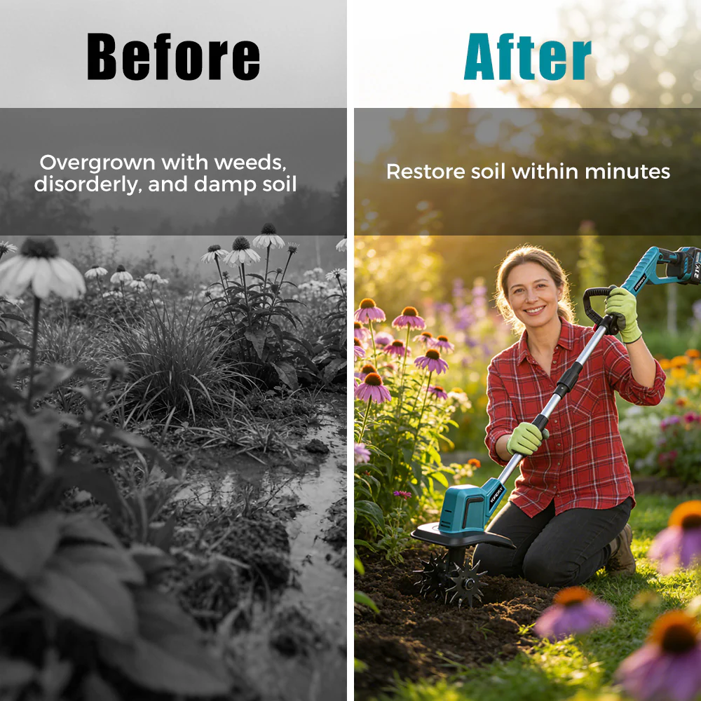 💥Today Only⚡Cordless Brushless Garden Tiller – Fits Makita 18V Batteries