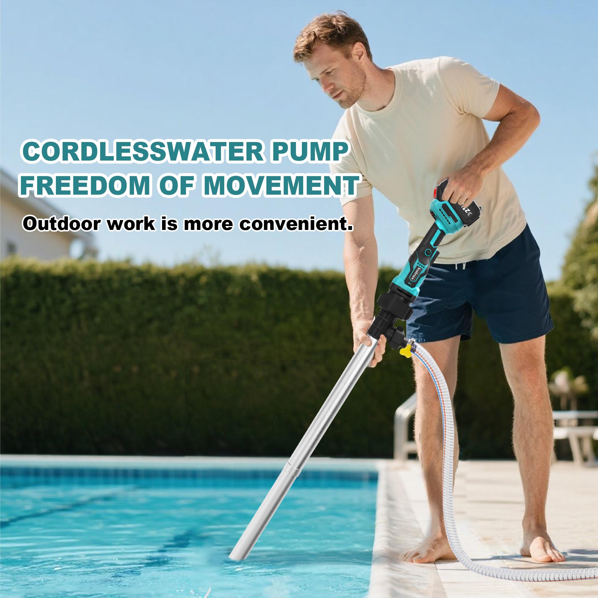 【FathersDay Gift】Kaitnax Cordless Stick Water Transfer Pump, with 4000mAh 21V Battery & Charger, 720GPH, 32FT Head, Handheld Portable Utility Sump Pump Kit with 3/4" Outlet for Pool/Garden/Pond/RV/Boat Draining