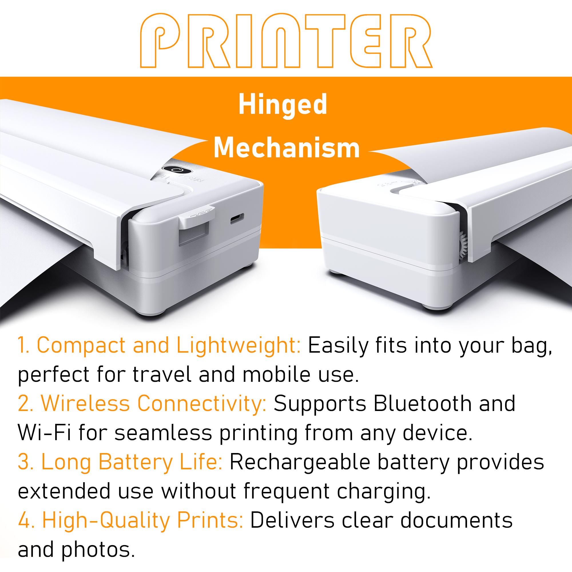 Portable A4 Thermal Printer Wireless Connectivity Rechargeable for A4 A5 A6 Size Paper & Label Paper Ideal for Work Travel Home