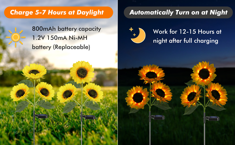 Solar Sunflower Flowers Decor for Patio Lawn Yard Pathway Wedding Decoration, Warm Light