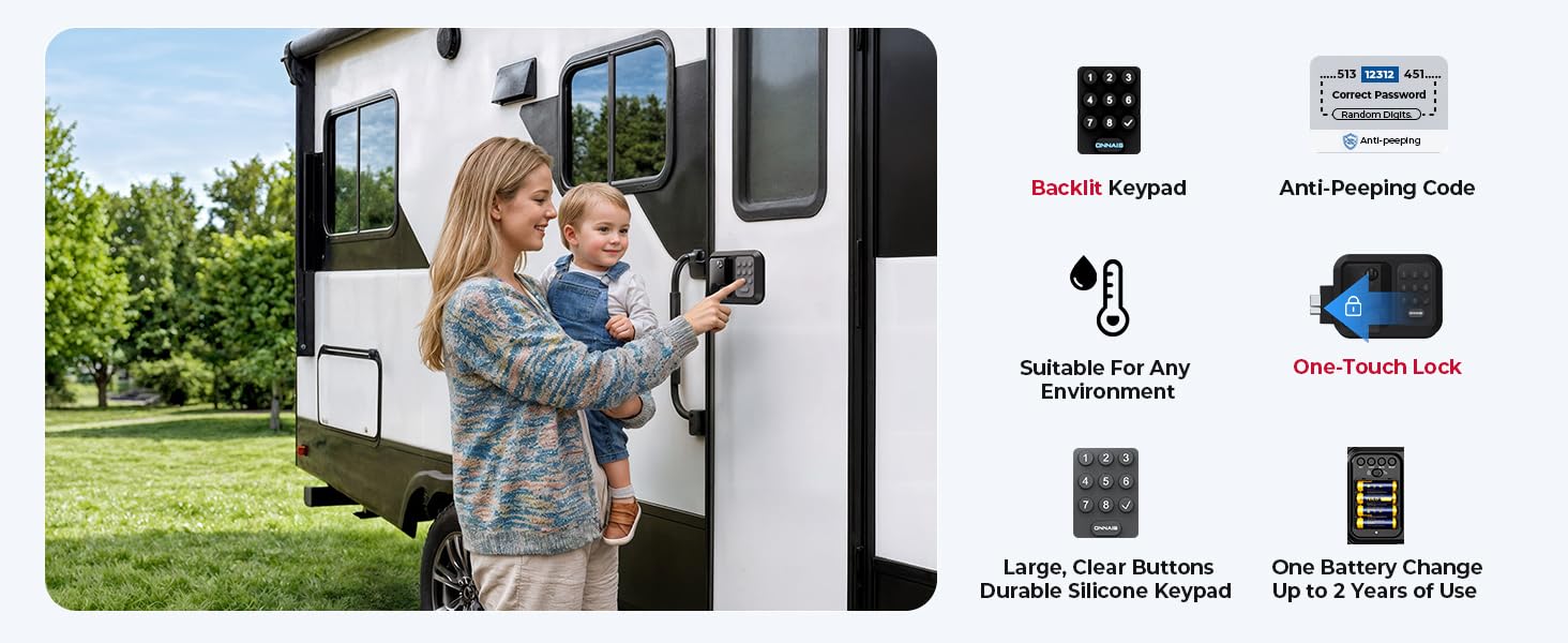 ONNAIS RV keyless entry lock's keypad features