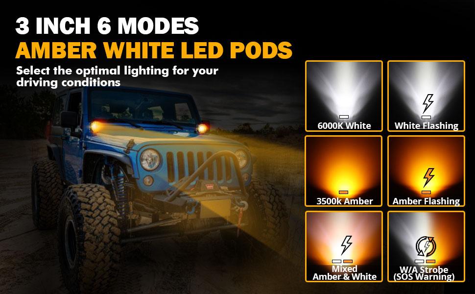 AUXBEAM X-PRO Series 3 Inch 6 Modes Dual Color LED Light Pods 96W Spot Flood Combo Amber White for Trucks Jeep IP68 Waterproof Offroad Driving Lights 2pcs Set LED Car Lights LED Work Lights outdoorfun Led Backlights fathersdaygift