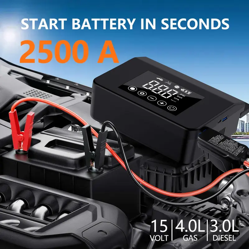 【New Release】2026 4000A Car Jump Starter with 150PSI Tire Inflator, 15000mAh Power Bank & LED Light, 4 in 1 All-Season Savior, Reliable in -20°F, Compatible with Most Cars & Trucks, For All Driving Situations