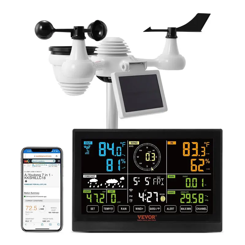 🛒 Grab Yours Today！VEVOR 7-in-1 Wi-Fi Weather Station with Outdoor Sensor & Color Display