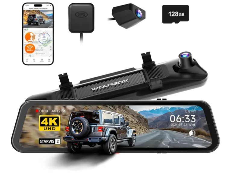 【New Release】WOLFBOX G900 PRO Mirror Dash Cam with STARVIS 2 IMX678 128GB Card 5.8GHz WiFi 4K Front 2.5K Rear Video TikTokShopHolidayHaul Dashcam for Cars