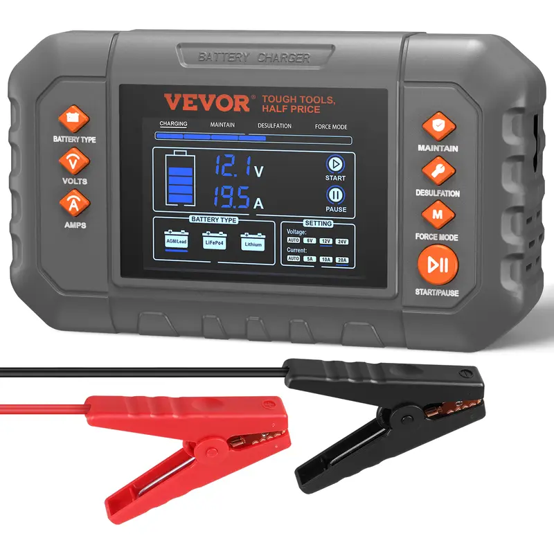【BIG SALE】Smart Battery Charger, Summervibes, Various specifications, Lithium LiFePO4 Lead-Acid (AGM / Gel / SLA) Car Battery Charger with LCD Display, Trickle Charger Maintainer Desulfator for Boat Motorcycle Lawn Mower Deep Cycle