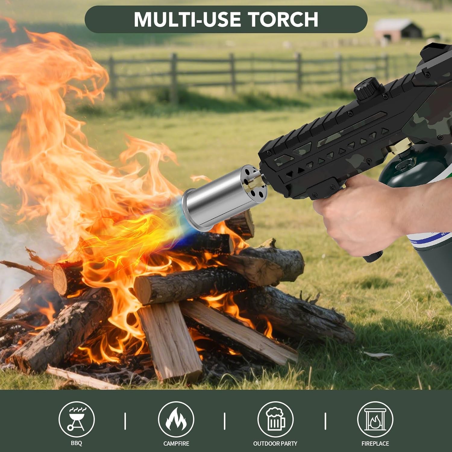High-Power Propane Cooking Torch (with Adjustable Flame Nozzle) — (Includes Two 16-oz Propane Fuel Canisters)