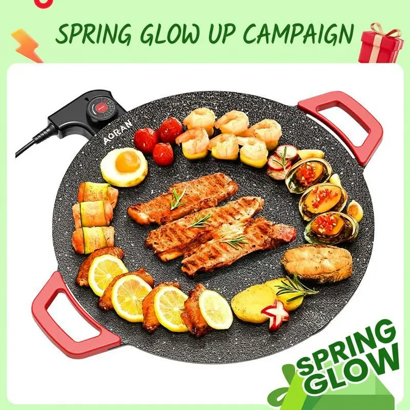【BIG SALE】KITCHEN 1500W Portable Electric Korean BBQ Grill Indoor Smokeless Non-stick Grill Pan Adjustable Temperature Control Universal Fry Griddle for Home Cooking