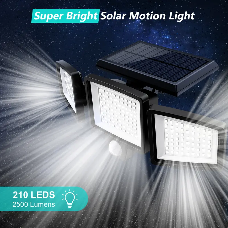 【BIG SALE】Tuffenough Solar Outdoor Lights 2500LM 210LED Security Lights,3 Heads Dimmable SpotLights with 3 Modes,IP65 Waterproof,Suitable for Yard, Garage, Porch, Pool,Garden,Barn,Patio,#Summervibes