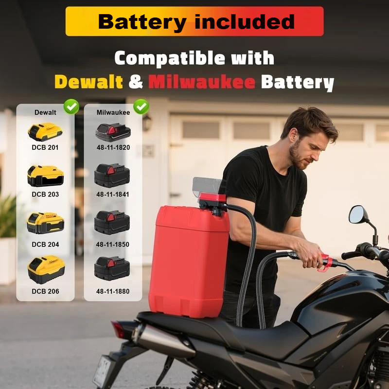 Complete Cordless Fuel Pump Kit with 4.0Ah Battery – Compatible with DeWalt 20V & Milwaukee 18V
