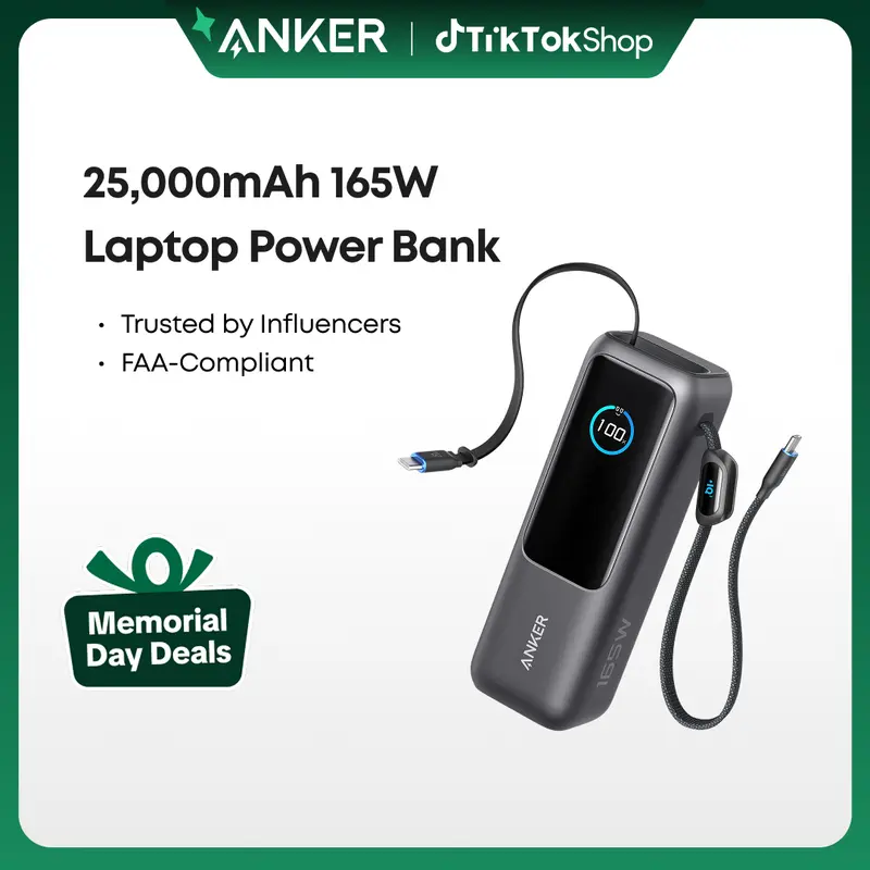 【PRICE SLASH】 Portable Laptop Power Bank with Built-In Cables, 25,000mAh High-Capacity Battery, Fast Charging for 4 Devices, Ideal for Office and Trips, Compatible with iPhone 17/16, MacBook, Galaxy, and More