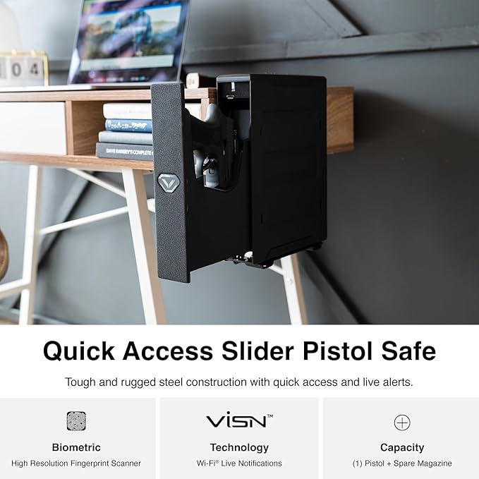 Limited-time discount - VAULTEK Smart Handgun Safe: Quick-opening, automatic sliding door handgun safe with biometric scanner, real-time alarm and mounting plate (biometrics + ViSN WiFi).