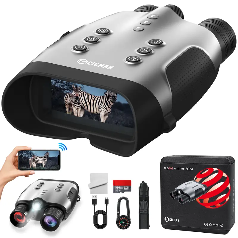 【PRICE SLASH】CIGMAN 4K Night Vision Goggles for Adults, Infrared Binoculars, 52MP Photo, With 5000mAh RechargeableBattery, 4" HD Screen & 64GB Card, For Hunting, Camping,Surveillance,Outdoor Enthusiasts, Gift, CNVPRO
