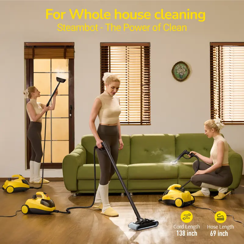 【Price Slash】Steambot Steam Cleaner With High Pressure Steam,Heavy Duty Chemical-Free Deep Cleaning forHouse,Kitchen,Bathroom,Car,BBQ Grill,Multi-Purpose Cleaning Steamer, grout brush, brass brush, steamer for cleaning