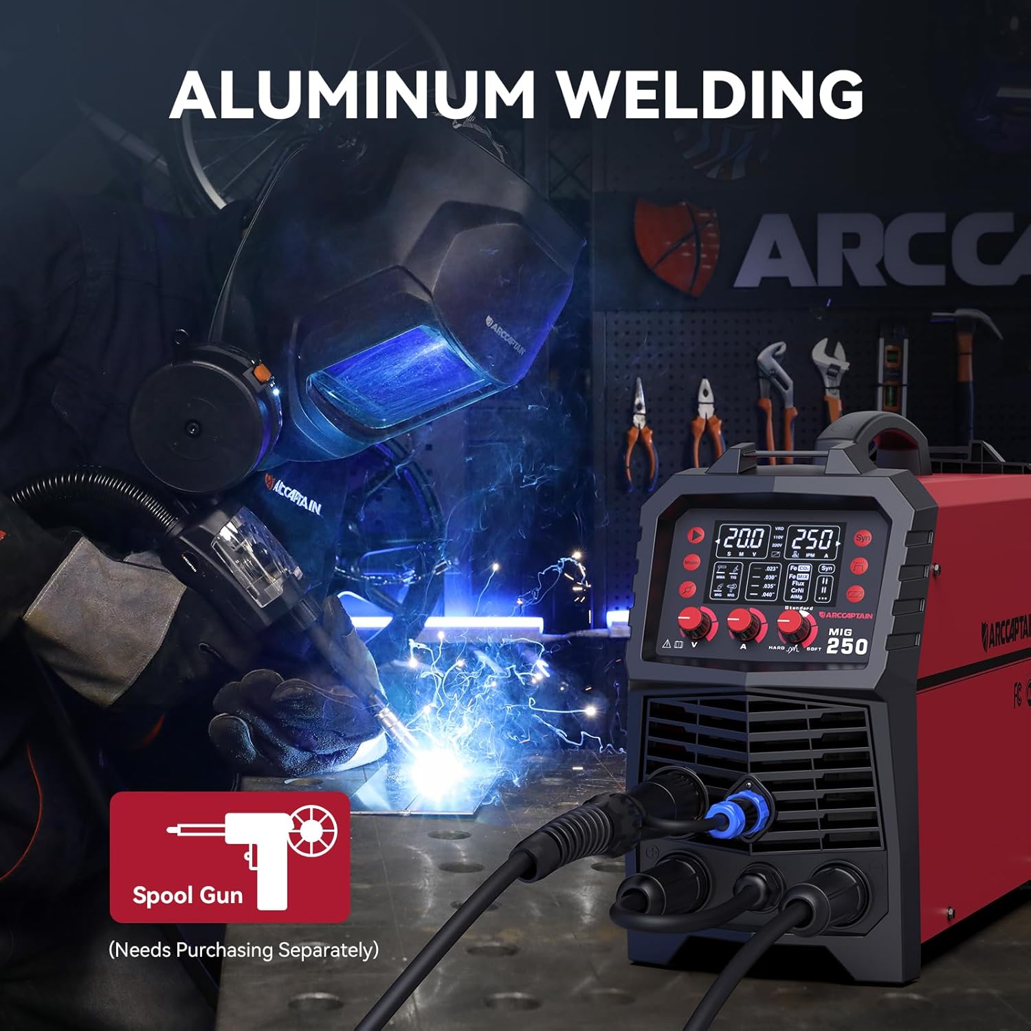 【Double discount】 165A MIG Welder 110V/220V [Large LED Display] 4 in 1 Gasless/Gas MIG/Lift TIG/Stick Welding Machine Multiprocess Welder Machine, IGBT Inverter Welder with Synergy, 2T/4T