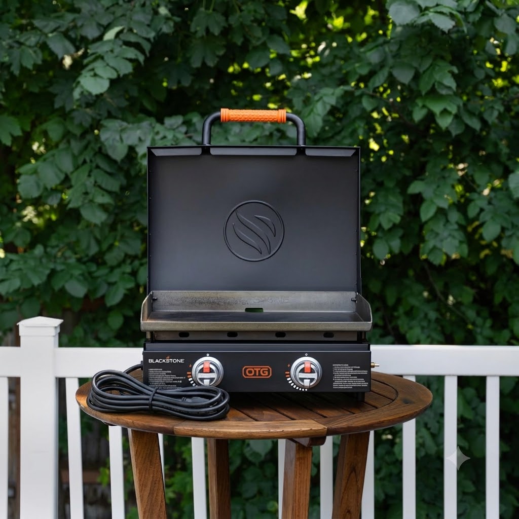 22" Tabletop Griddle with Hood, Electric & Gas, Portable Grill for Camping & Tailgating
