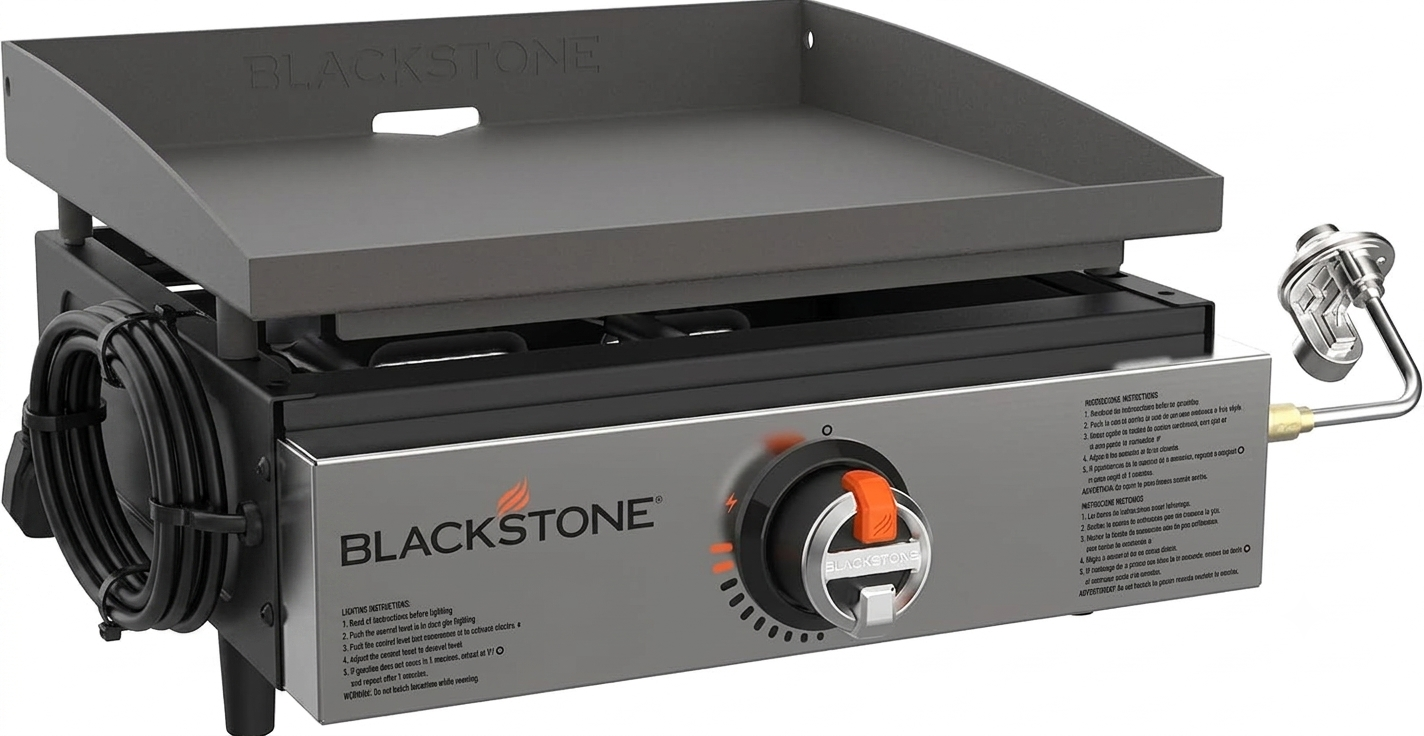 22" Tabletop Griddle with Hood, Electric & Gas, Portable Grill for Camping & Tailgating