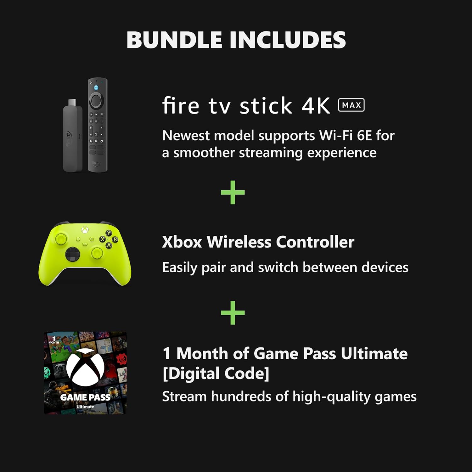 💥Special Offers Xbox Core Wireless Controller Electric Volt + Fire TV Stick 4K Max Game Pass Ultimate 1 Month Bundle Series X|S, Windows PC, Android & iOS