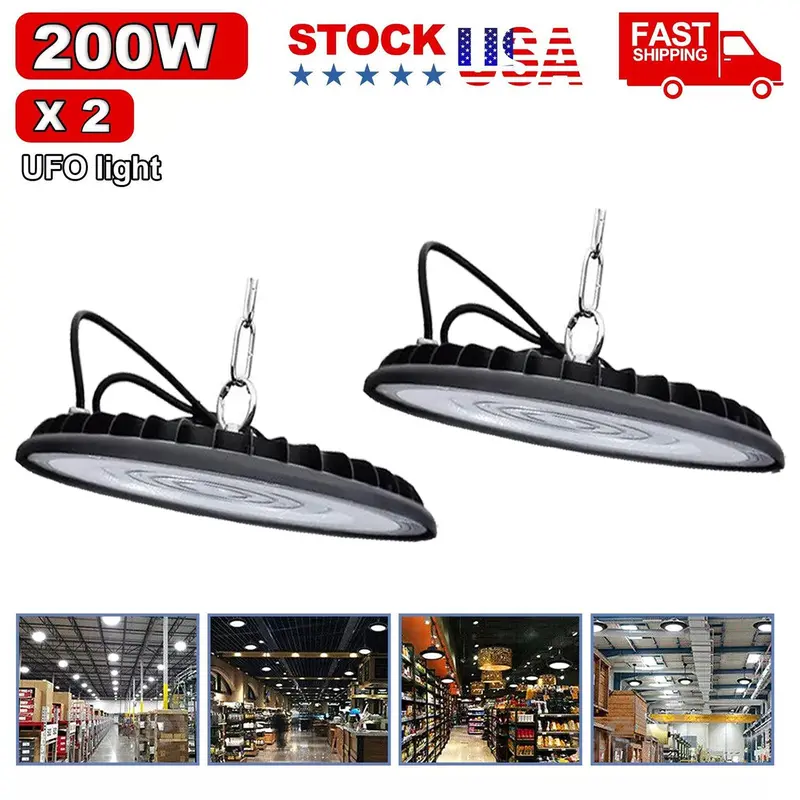 【HOT DEAL】200W UFO LED High Bay Light Commercial Industrial Lighting for Warehouses and Retail Spaces 30,000 Lumens, Includes US Standard Plug and Suspension Chain, 6000K Daylight Color Temperature, Safe and Efficient,DealsForYouDays