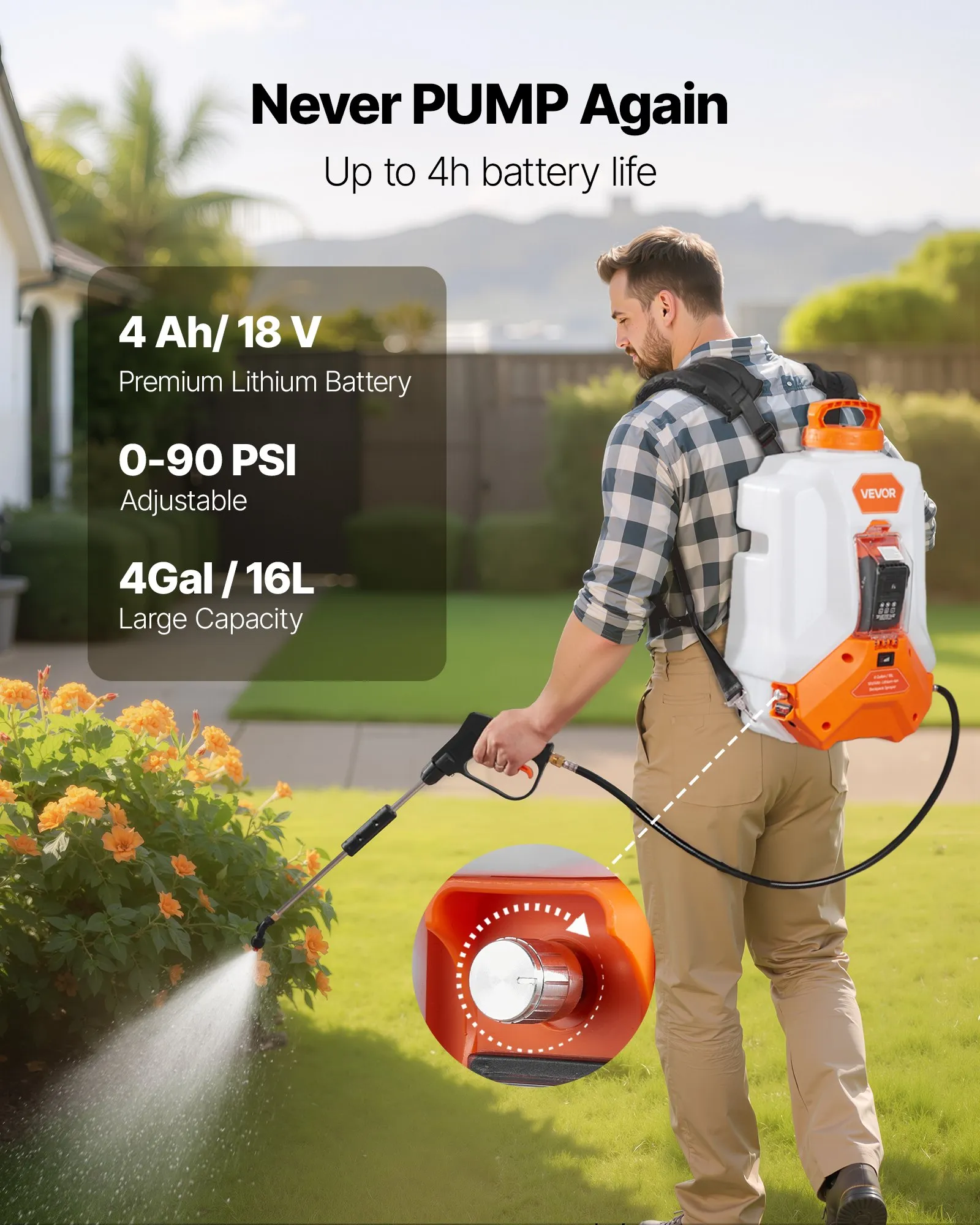 🛒BEST SELLER🚀VEVOR Battery Powered Backpack Sprayer, 4 Gallons Electric Backpack Sprayer, 2 Wands & 8 Nozzles, Adjustable 0-90 PSI, 4H Runtime, Portable Yard Garden Lawn Sprayers for Weeding Spraying Cleaning
