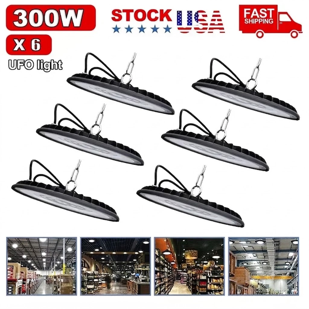 🔥【HOT DEAL】200W UFO LED High Bay Light Commercial Industrial Lighting for Warehouses and Retail Spaces 30,000 Lumens, Includes US Standard Plug and Suspension Chain, 6000K Daylight Color Temperature, Safe and Efficient,DealsForYouDays