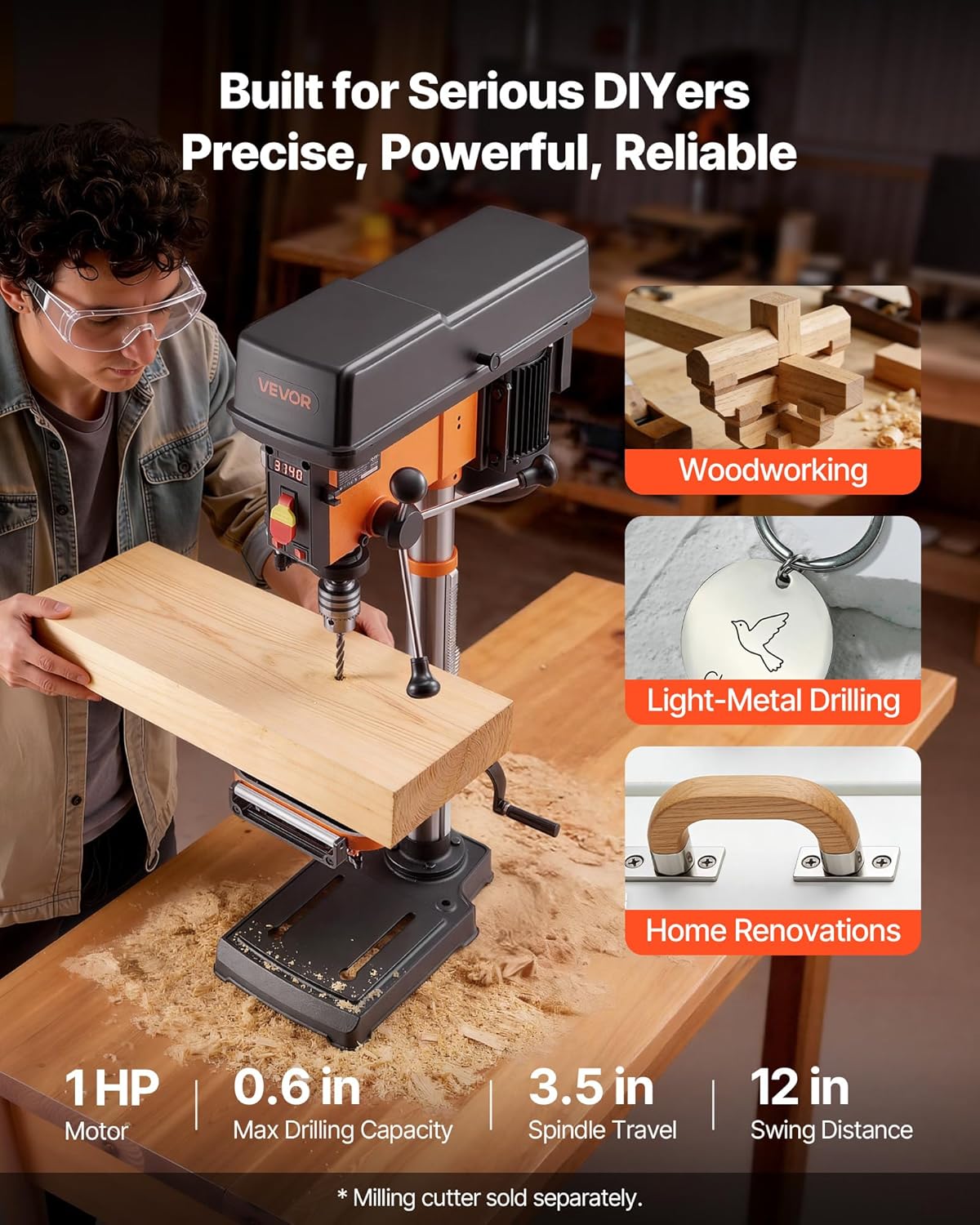 🎁 Limited-Time Sale — 🎊VEVOR 12-Inch Benchtop Drill Press, 6.2 Amp/1 HP, Adjustable Speed ​​(530–3140 RPM), 0–45° Tilting Table, with Laser and LED Work Light, Suitable for Wood and Metalworking