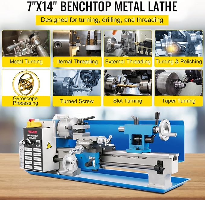 🎉Limited-Time Sale – 🎊VEVOR 7"x14" Metal Lathe, Upgraded Digital Display, CNC Mini Lathe, Precision Tool Kit