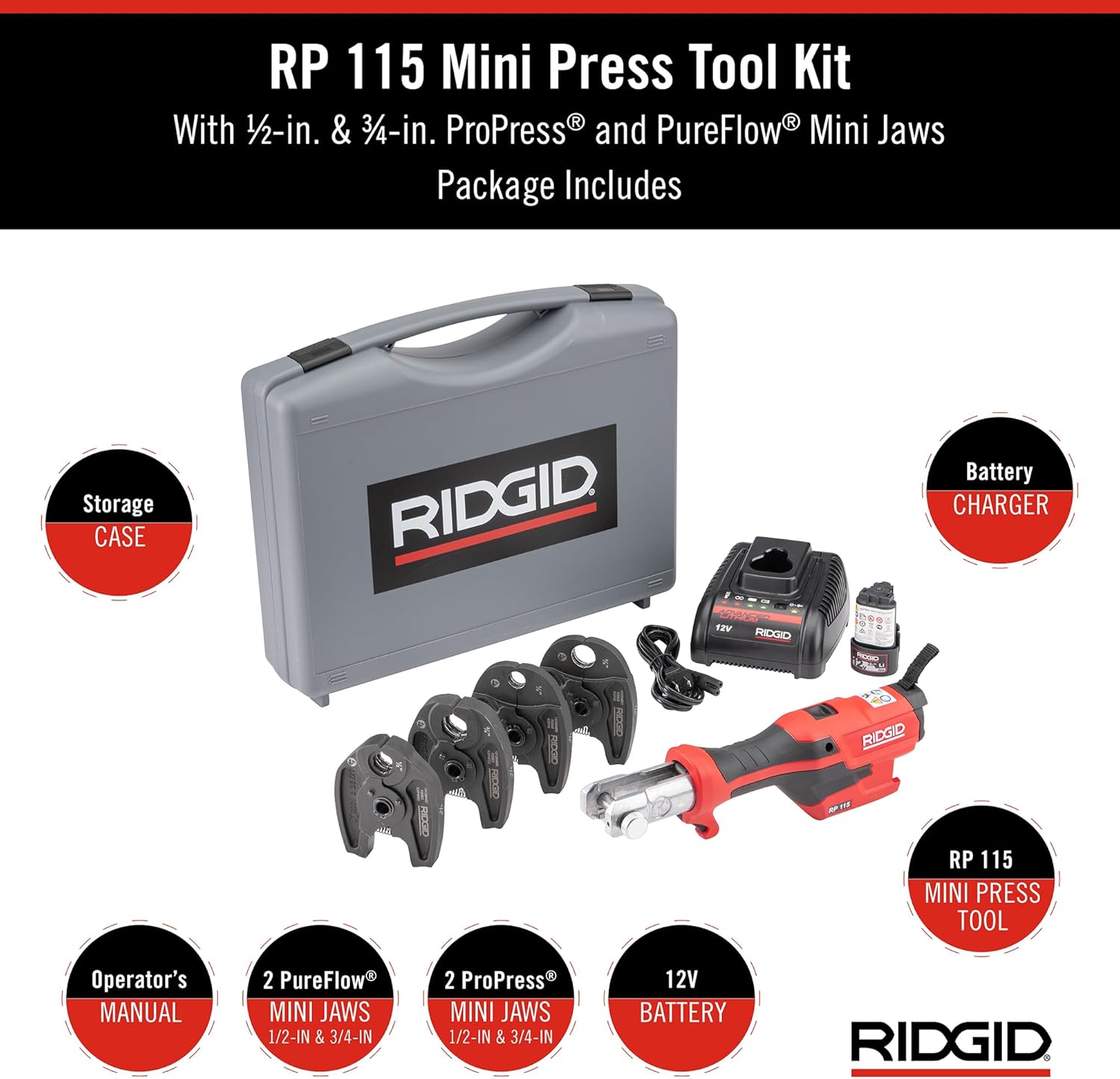 RIDGID 72558 RP 115 Mini Press Tool and Battery Kit