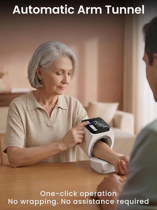 CAVN home blood pressure monitor featuring an arm-band design (no need to wrap a cuff)