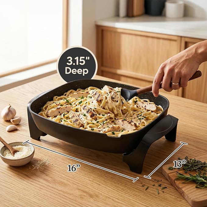 Today's Deal✨Elite Platinum 10-Quart Extra-Large Electric Skillet (with pour spout), serves 6–8 people, Black