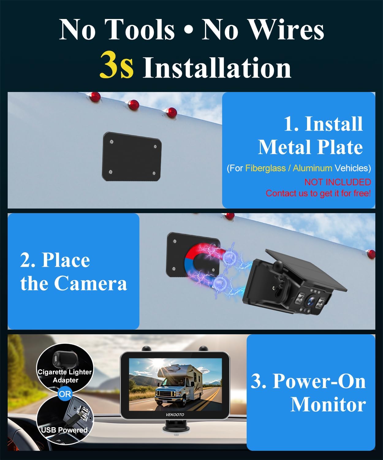 🚚 VK7Pro 2 – Magnetic, Wireless, Solar-Powered HD Backup Camera 🌞