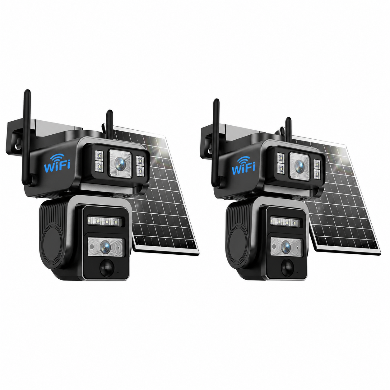 Dual-Lens Solar Security Camera Outdoor, 1080P Wireless WiFi CCTV with Auto Tracking, Color Night Vision, PIR Motion Detection & 2-Way Audio