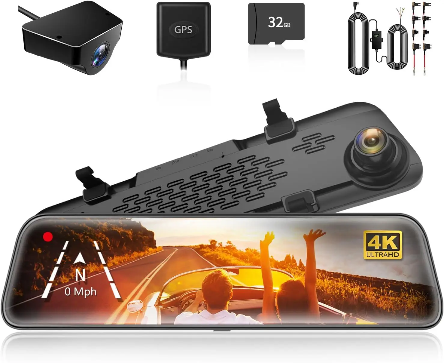 4K Mirror Dash Cam with GPS & 64GB Card
