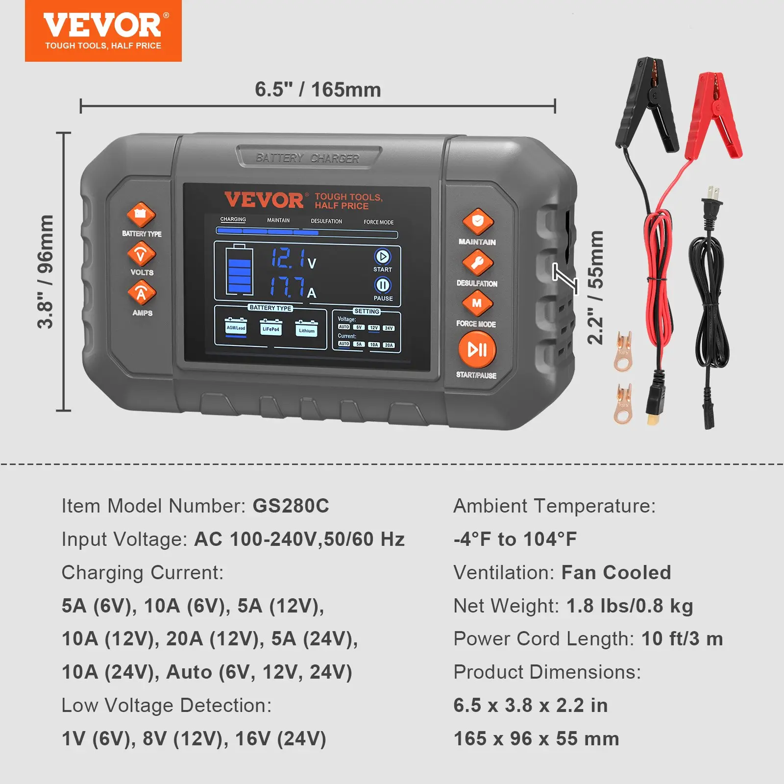 【BIG SALE】Smart Battery Charger, Summervibes, Various specifications, Lithium LiFePO4 Lead-Acid (AGM / Gel / SLA) Car Battery Charger with LCD Display, Trickle Charger Maintainer Desulfator for Boat Motorcycle Lawn Mower Deep Cycle