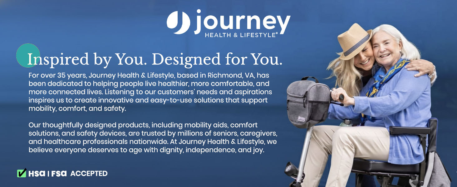 A woman embracing an older woman in a wheeled walker. Text reads: Empowering your journey.