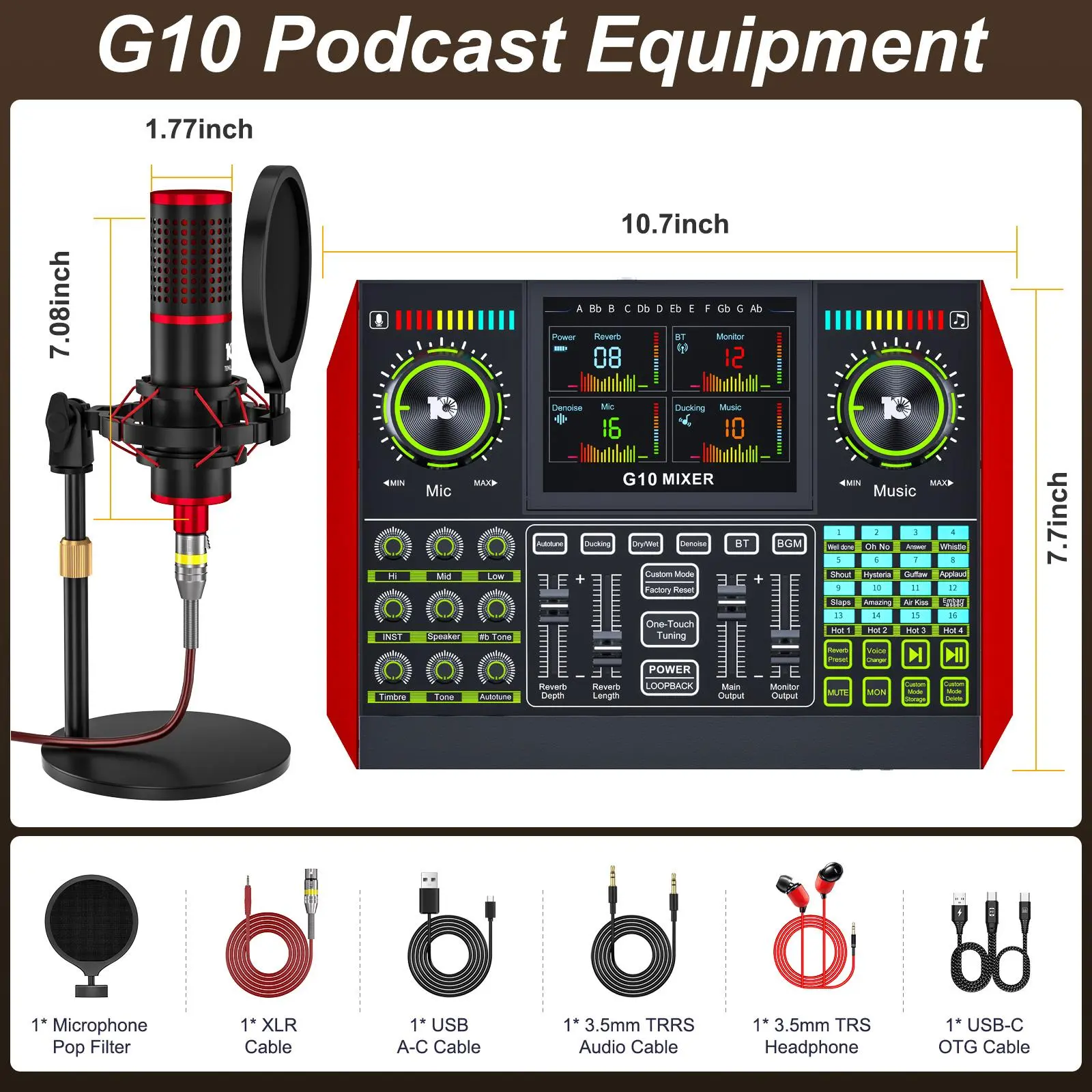 Tenlamp G10-P15 Sound Card Bundle (includes condenser microphone) – a professional audio mixer featuring voice changing and noise reduction; suitable for livestreaming, podcasting, and gaming.