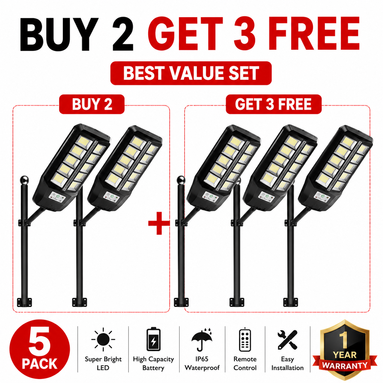 🔥 Super Bright Solar Street Light – Motion Sensor LED Outdoor Security Light with Remote, 3 Modes, IP65 Waterproof for Garden & Driveway | Buy More Save More