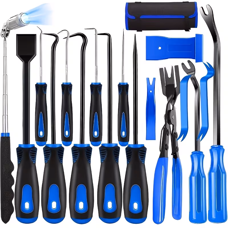 17pcs professional auto trim removal tool kit with picks pry tools metal scraper magnetic telescopic pickup for car dash panel bicycle maintenance Product details 1