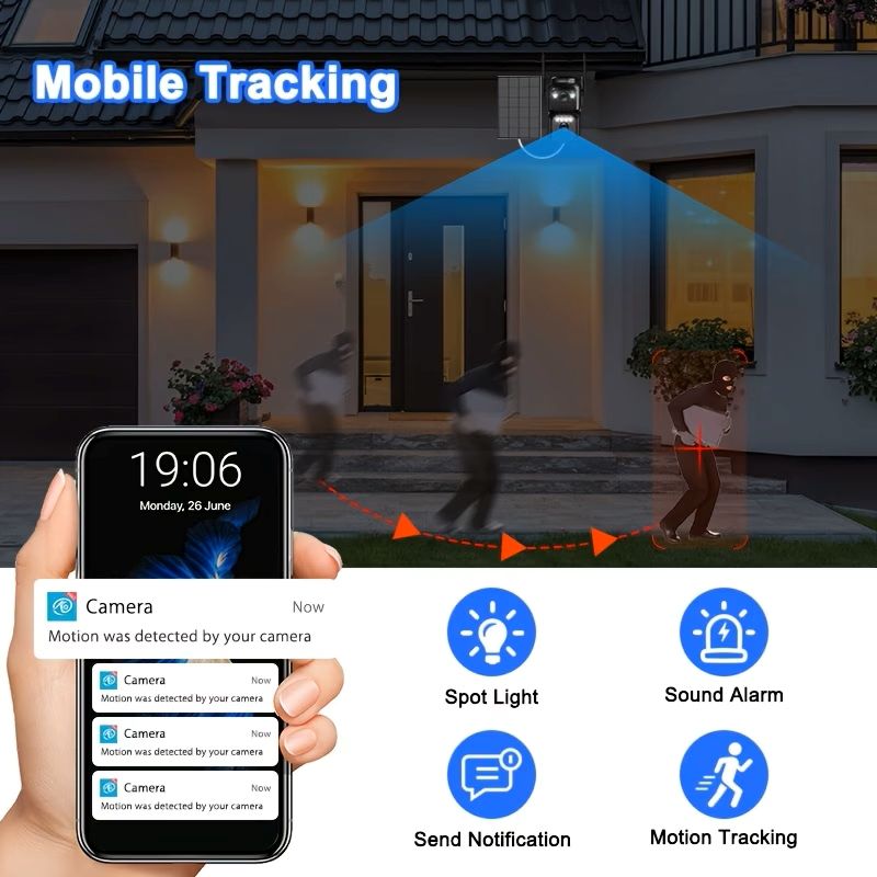 💥 Hot Deal! ⚡ Solar Security Camera 🔐🌞 IP66 Waterproof, Dual Lens, 360° Rotation, Night Vision & Two-Way Audio