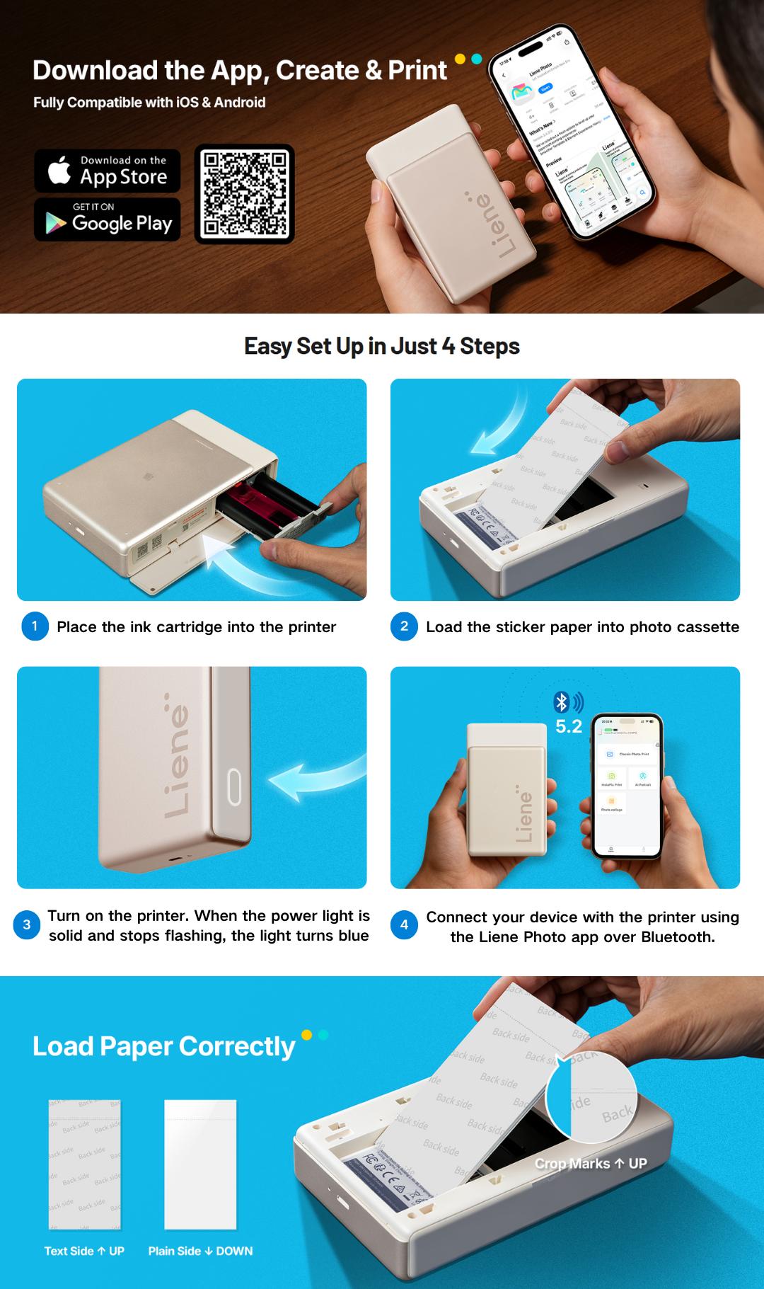 Liene Pearl N200 Pro Portable Photo Printer, Instant Mini Picture Printer for iPhone Smartphone, Thermal Dye Sublimation, Bluetooth Sticker Printer 50 Sheets 2x3 Adhesive Paper & 5 Cartridges, outdoor fun, SummerVibes, DealsForYouDays