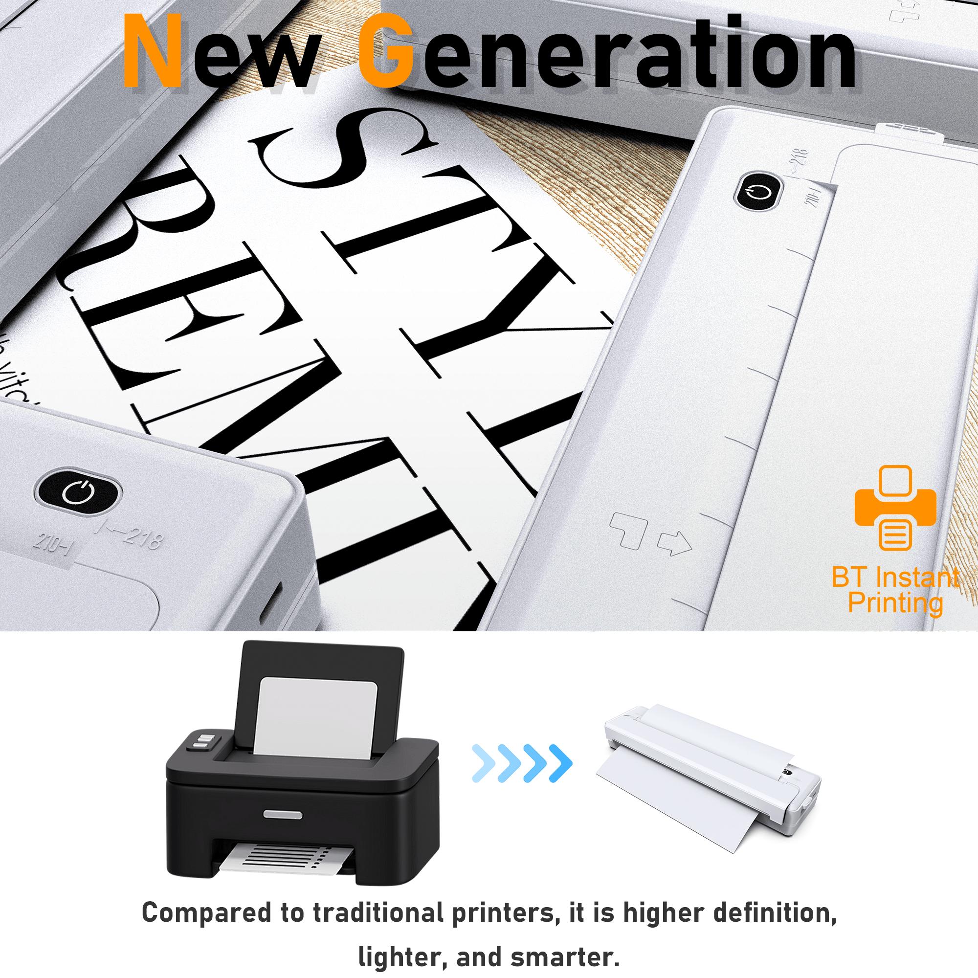 Portable A4 Thermal Printer Wireless Connectivity Rechargeable for A4 A5 A6 Size Paper & Label Paper Ideal for Work Travel Home