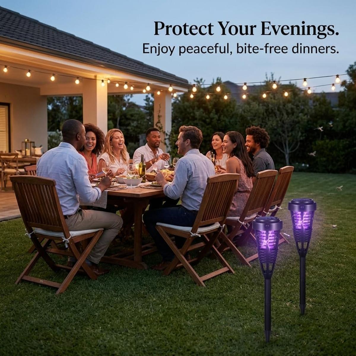2PCS Solar Bug Zapper Outdoor, Waterproof Mosquito Killer Lamp,Rattan Style Decorative Design, LED Garden Stake Light with Purple Zapping, Auto On/Off, Mosquito Trap to Repel Gnat Small Flying Insect, for Patio, Yard, Lawn, Garden, Porch and Camping