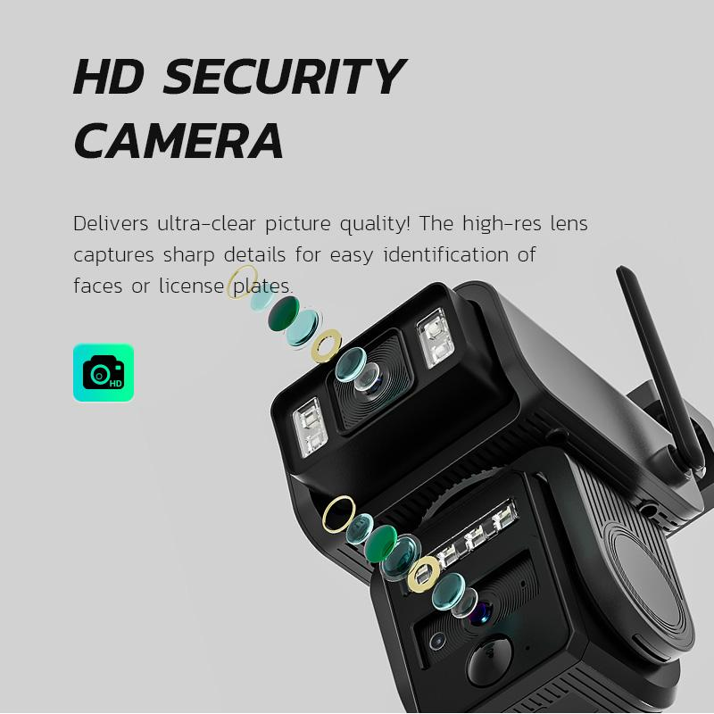Dual-Lens Solar Security Camera Outdoor, 1080P Wireless WiFi CCTV with Auto Tracking, Color Night Vision, PIR Motion Detection & 2-Way Audio