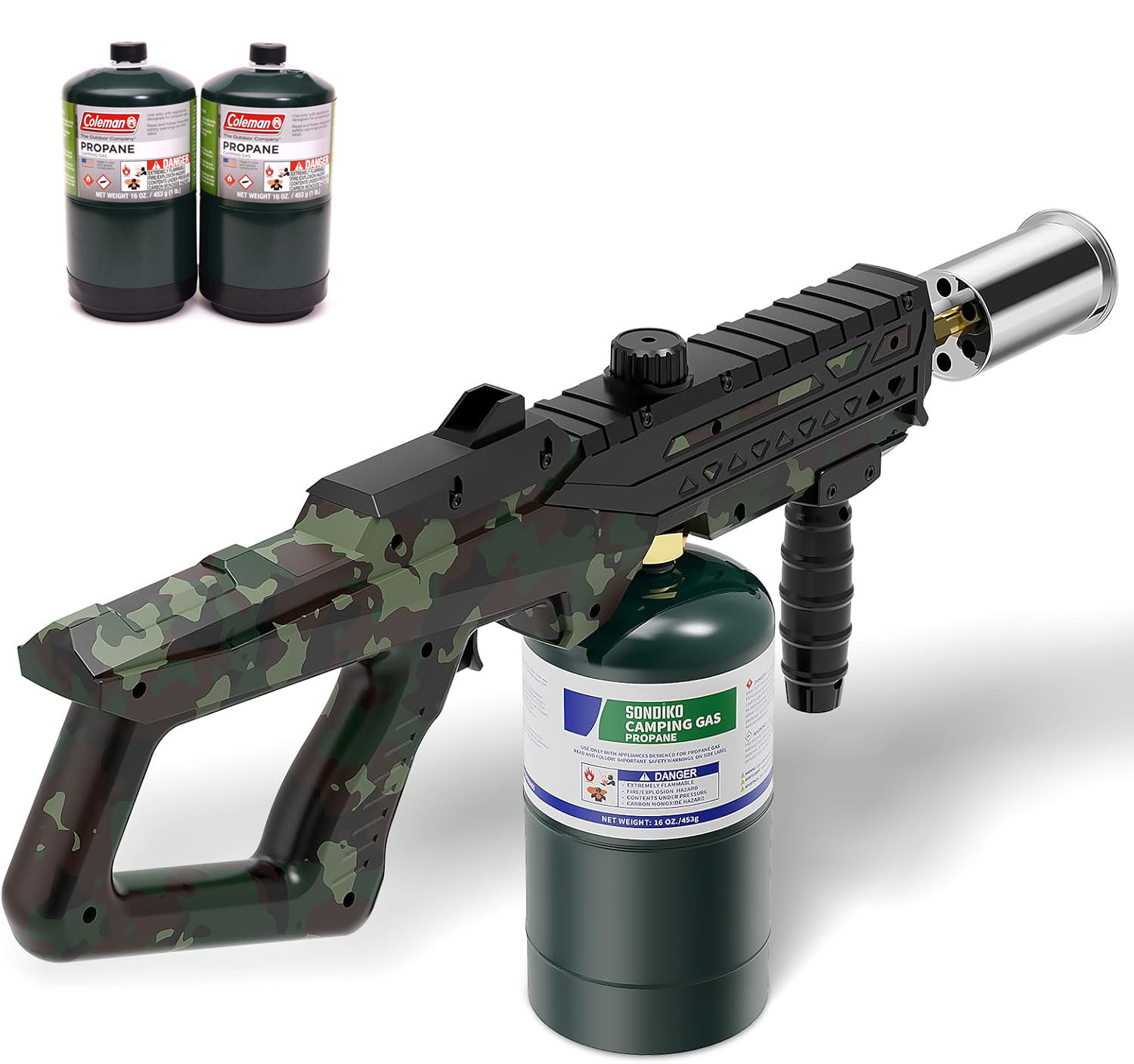 High-Power Propane Cooking Torch (with Adjustable Flame Nozzle) — (Includes Two 16-oz Propane Fuel Canisters)